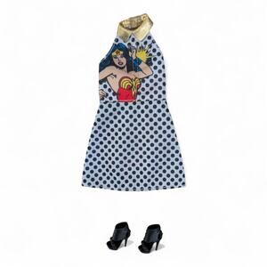 New Mattel Barbie Doll Wonder Woman Polka Dress and Black Shoes Fxk86